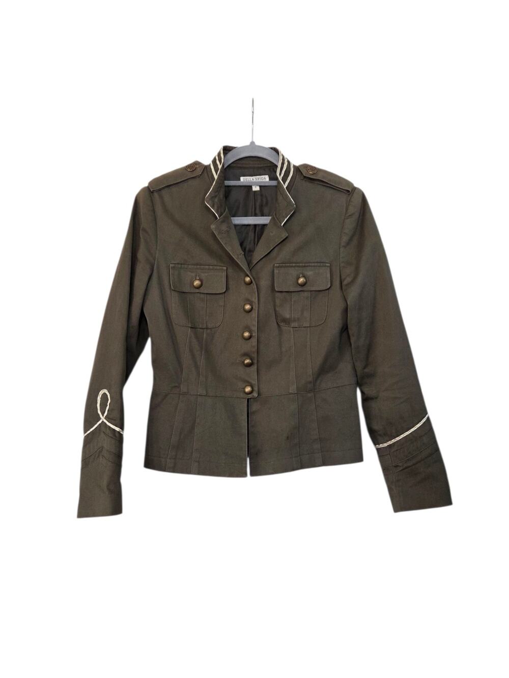 Della Spiga Weekend Military Jacket Olive Green Brass Buttons Trim Women's 8